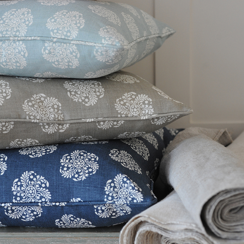 Hanbury design cushions in tones of blue